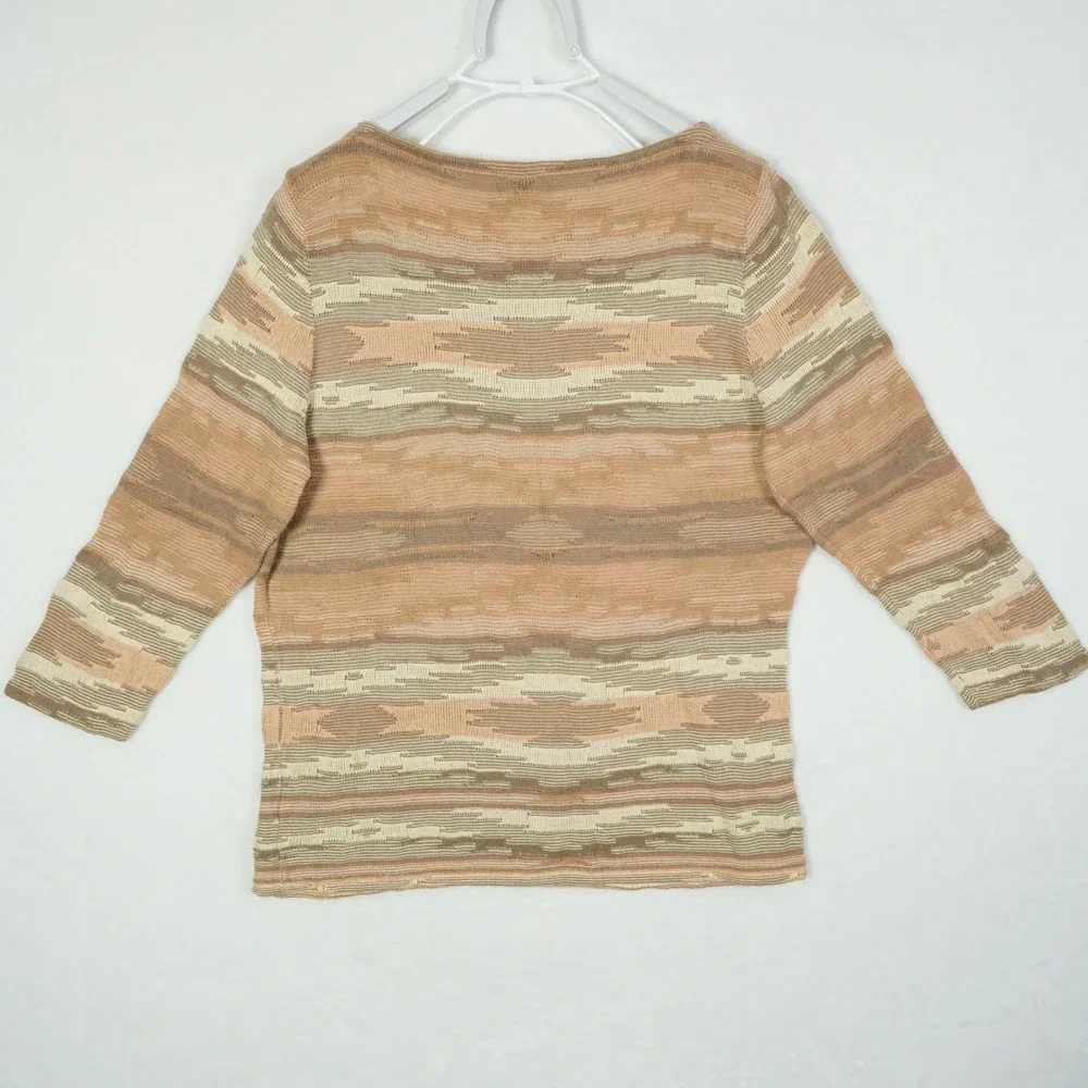 LRL Ralph Lauren Southwest Boat Neck 3/4 Sleeve Linen Blend Knit Sweater XL‎